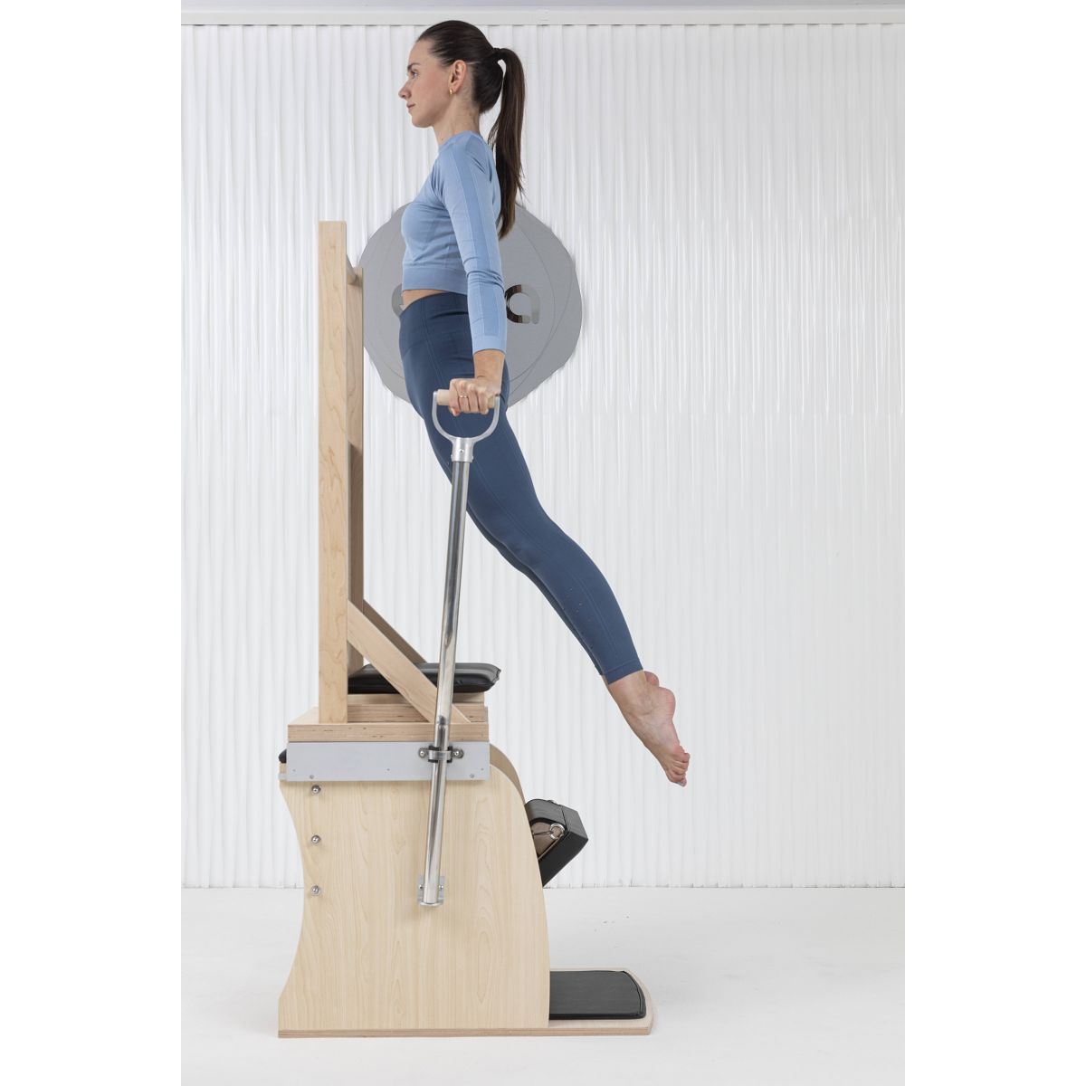 Combo Wunda Pilates Chair Woman Fitness Yoga Gym Stock Photo