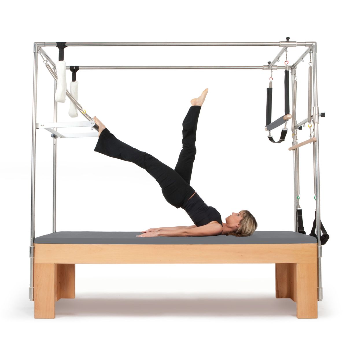 ELINA PILATES Classic Aluminum Cadillac, Leather Bed with EVA Foam, Arm and  Leg Springs, Various Bars, Fuzzies Handles, Kuna Board (Grey) : :  Sports & Outdoors